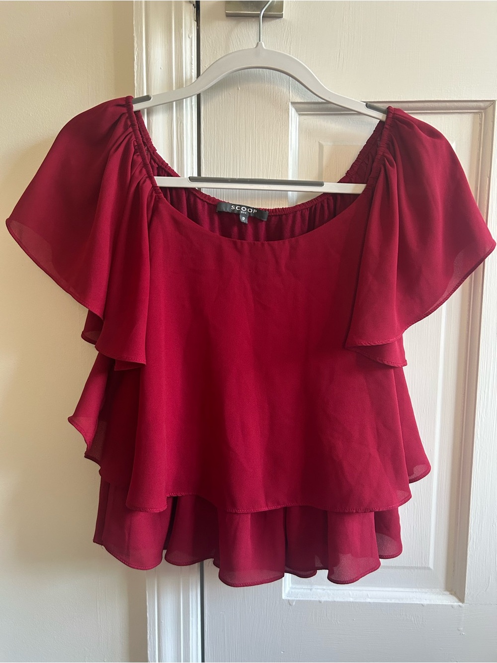 Scoop NYC Burgundy Layered Flutter Sleeve Blouse